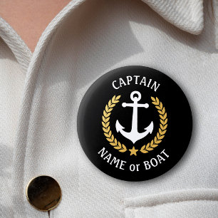 Bóton Redondo 5.08cm Seu nome de barco Capitão Anchor Dourado Laurel B