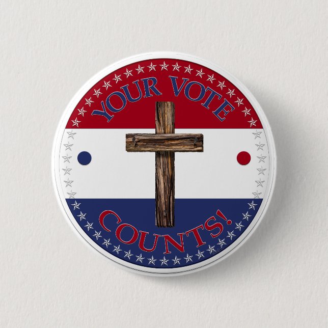 Bóton Redondo 5.08cm Seu voto conta com cruz (Frente)
