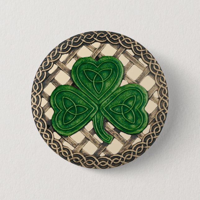 Bóton Redondo 5.08cm Shamrock and Celtic Knot Button Beige (Frente)