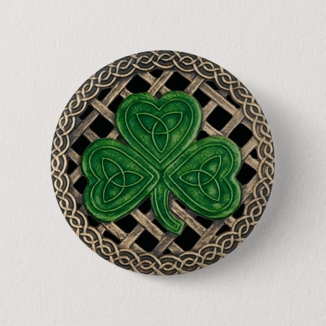 Bóton Redondo 5.08cm Shamrock and Celtic Knot Button Black (Frente)