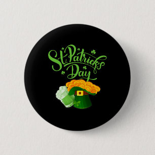 Bóton Redondo 5.08cm Shamrock de Dia de São Patrício feliz com Bebendo