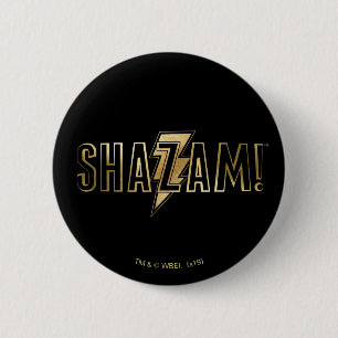 Bóton Redondo 5.08cm SHAZAM! logotipo Dourado de