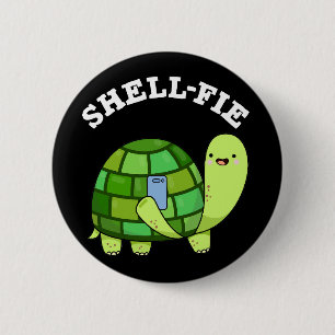 Bóton Redondo 5.08cm Shell-fie Funny Tortoise Selfie Pun Dark BG