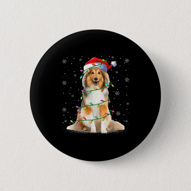 Bóton Redondo 5.08cm Sheltie Dog Lover Xmas Lighting Santa Sheltie Chri (Frente)