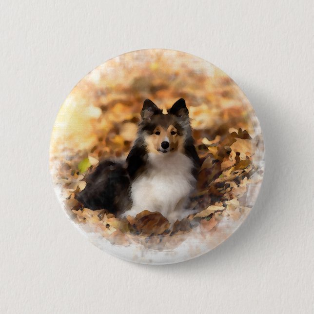 Bóton Redondo 5.08cm Sheltie Shetland Sheepdog Art Painting (Frente)
