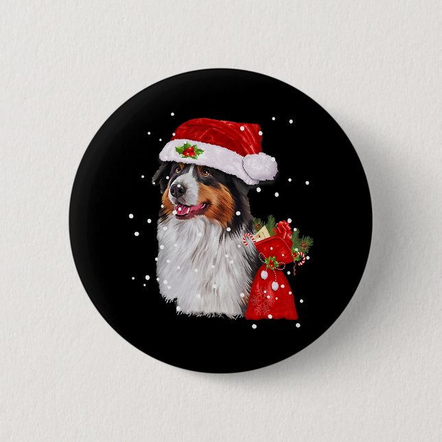 Bóton Redondo 5.08cm Shepherd Dog Santa Hat, Natal (Frente)