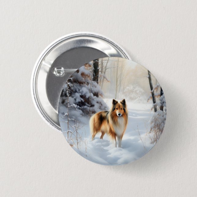 Bóton Redondo 5.08cm Shetland Sheepdog Deixe Nevar Natal (Frente & Verso)