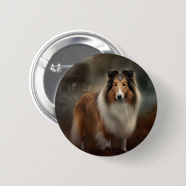 Bóton Redondo 5.08cm Shetland Sheepdog Halloween Scary (Frente & Verso)