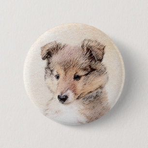 Bóton Redondo 5.08cm Shetland Sheepdog Puppy Pintura Original