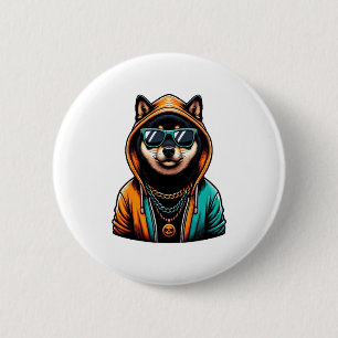 Bóton Redondo 5.08cm Shiba Inu de Capuz Streetwear