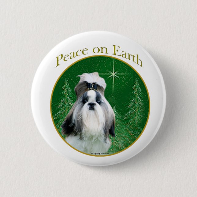 Bóton Redondo 5.08cm Shih Tzu Peace on Earth - Button (Frente)