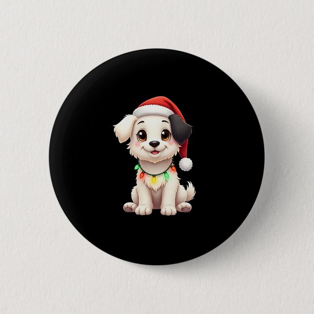 Bóton Redondo 5.08cm Shih Tzu Santa Christmas Tree Lights Xmas Dog Love (Frente)