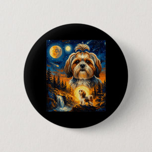 Bóton Redondo 5.08cm Shih Tzu Uivando para a Lua Amante de Cães Vintage
