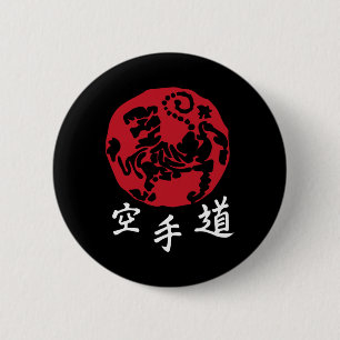 Bóton Redondo 5.08cm Shotokan Karate Red Marts Taekwondo Black W