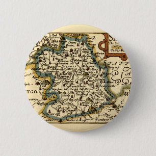 Bóton Redondo 5.08cm Shropshire County England Antigo Mapa Antiquário