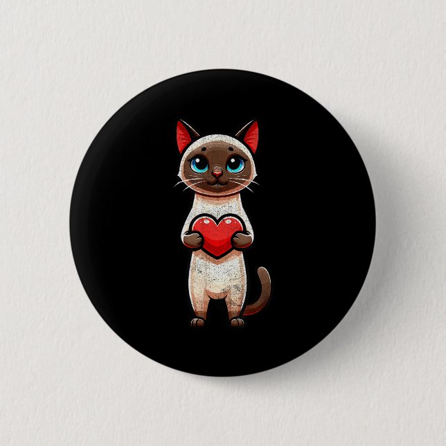 Bóton Redondo 5.08cm Siamese Cat Valentines Heart Lover Funny Boys Girl (Frente)