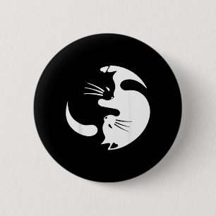 Bóton Redondo 5.08cm Símbolo de Gato Yin Yang Gatinho Preto e Branco Fo