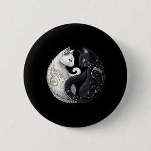 Bóton Redondo 5.08cm Símbolo de Gato Yin Yang Místico Feminino Preto Br