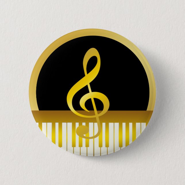 Bóton Redondo 5.08cm Símbolo de Música Dourado Piano Conselho Clef Note (Frente)