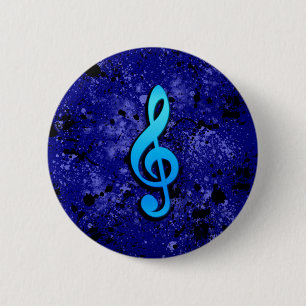 Bóton Redondo 5.08cm Símbolo de Nota de Música Azul -