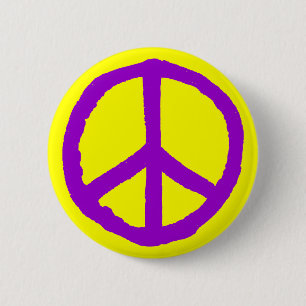 Bóton Redondo 5.08cm Símbolo de paz áspero - roxo no amarelo