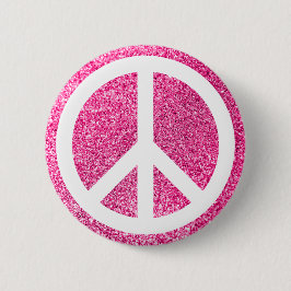 Bóton Redondo 5.08cm Símbolo de paz branco e brilho rosa