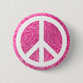 Bóton Redondo 5.08cm Símbolo de paz branco e brilho rosa
