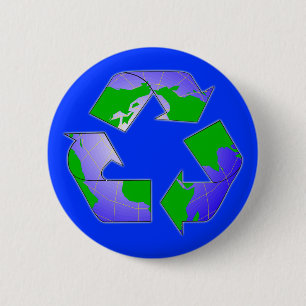 Bóton Redondo 5.08cm Símbolo de Reciclar com botão da Terra