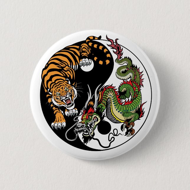 Bóton Redondo 5.08cm símbolo do dragão e tigre yin yang (Frente)