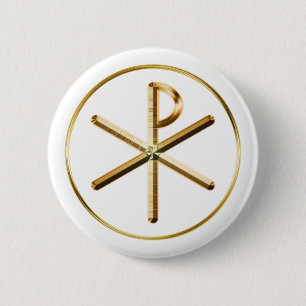 Bóton Redondo 5.08cm Símbolo Dourado de Chi-Rho