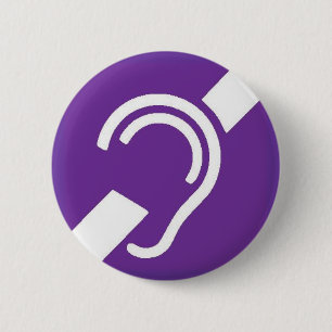 Bóton Redondo 5.08cm Símbolo internacional para surdo, branco no roxo