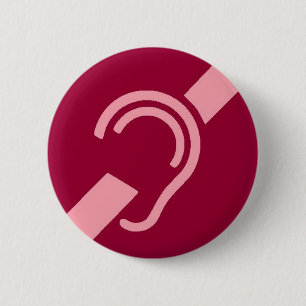 Bóton Redondo 5.08cm Símbolo internacional para surdo, rosa no vermelh