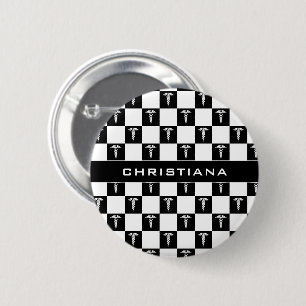 Bóton Redondo 5.08cm Símbolo médico branco e preto personalizado Caduce