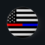 Bóton Redondo 5.08cm símbolo vermelho azul da polícia bombeiros símbolo<br><div class="desc">polícia de bombeiros de linha vermelha azul símbolo dos eua bandeira americana</div>
