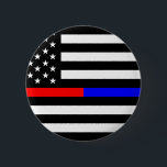 Bóton Redondo 5.08cm símbolo vermelho azul da polícia bombeiros símbolo<br><div class="desc">polícia de bombeiros de linha vermelha azul símbolo dos eua bandeira americana</div>