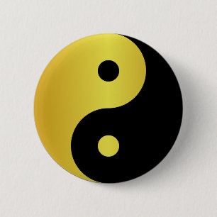 Bóton Redondo 5.08cm Símbolo Yin e Yang   Dourada filosofia asiática 