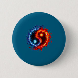 Bóton Redondo 5.08cm Símbolo Yin Yang de Fogo e Água Equilíbrio Tai Chi