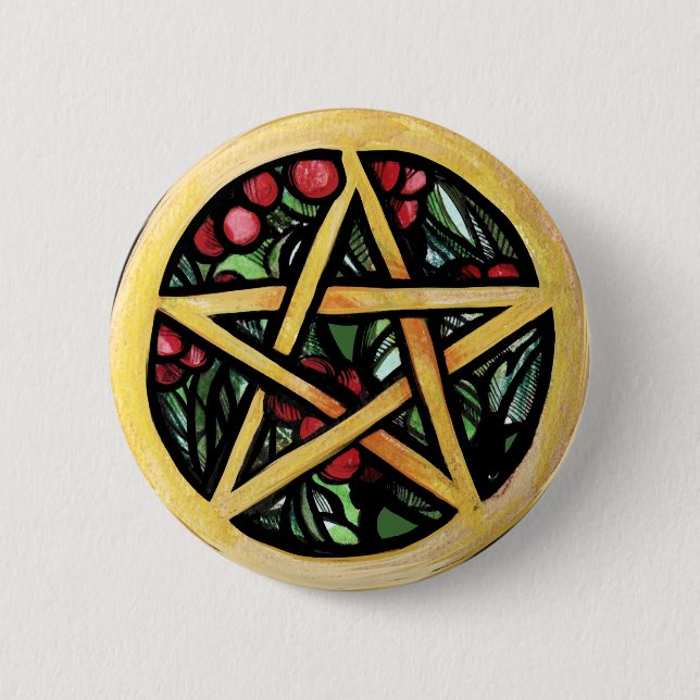 Bóton Redondo 5.08cm Símbolo Yule Pentacle Pagan Winter Solstice (Frente)