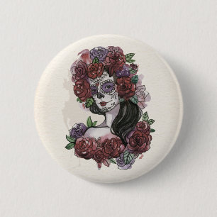 Bóton Redondo 5.08cm Simples Dia de los Muertos desenhado à mão Botao