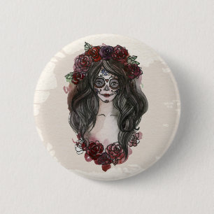 Bóton Redondo 5.08cm Simples Dia de los Muertos desenhado à mão Botao