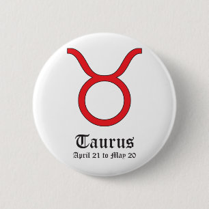 BÓTON REDONDO 5.08CM SINAL ASTROLÓGICO TAURUS, SÍMBOLO ZODIAC