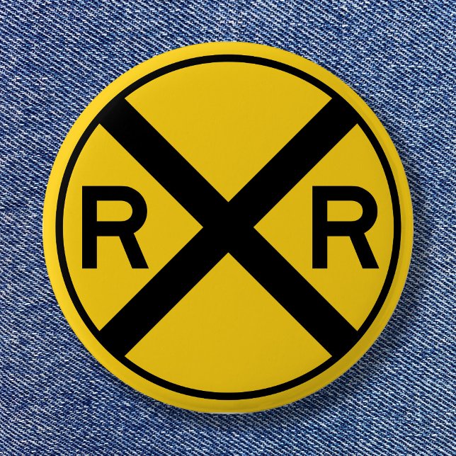 Bóton Redondo 5.08cm Sinal de Aviso Preto e Amarelo Atravessando a Estr (Black and Yellow Warning Sign Railroad Crossing Pinback Button)