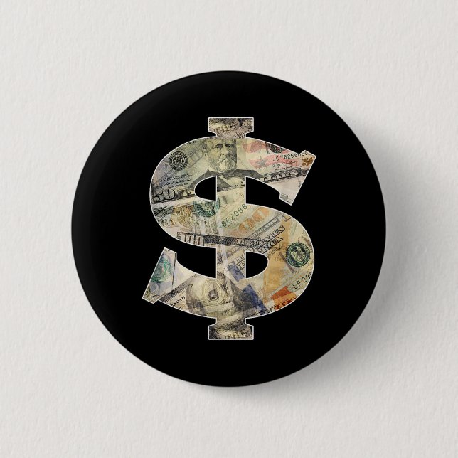 Bóton Redondo 5.08cm Sinal de Dólar Dinheiro Legal (Frente)