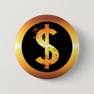 BÓTON REDONDO 5.08CM SINAL DE DÓLAR DOURADO