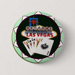 Bóton Redondo 5.08cm Sinal de Las Vegas & Cartões Chip Poker