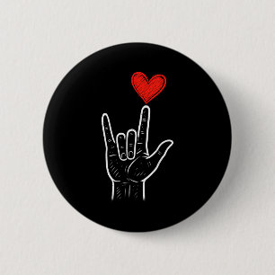 Bóton Redondo 5.08cm Sinal de Mão de Amor Asl Coração Dia dos Namorados