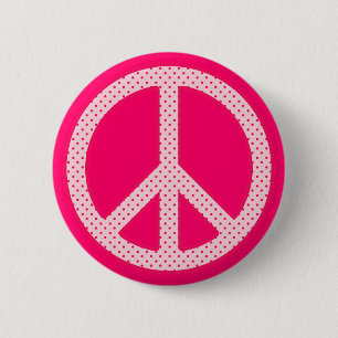 Bóton Redondo 5.08cm Sinal de Paz com Bolinhas Cor-de-Rosa