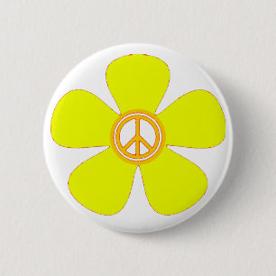 Bóton Redondo 5.08cm Sinal de Paz de Energia Flor