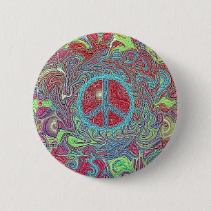 Bóton Redondo 5.08cm Sinal de Paz Psychedelic Groovy Trippy