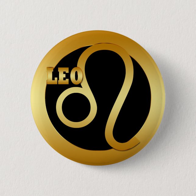 BÓTON REDONDO 5.08CM SINAL DOURADO DO ZODÍACO DE LEO (Frente)